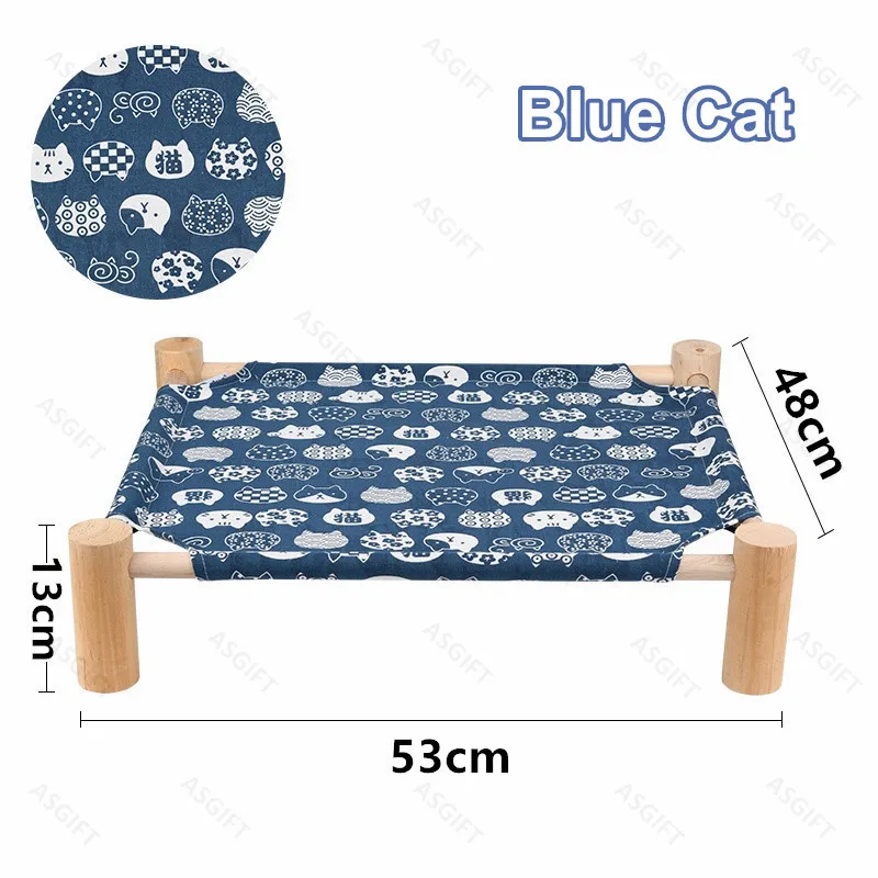 Elevated Dog Cat Wooden Bed Detachable Canvas Pet Cat Bedding Hammock House for Rabbit Cat Dog Sleeping Supplies