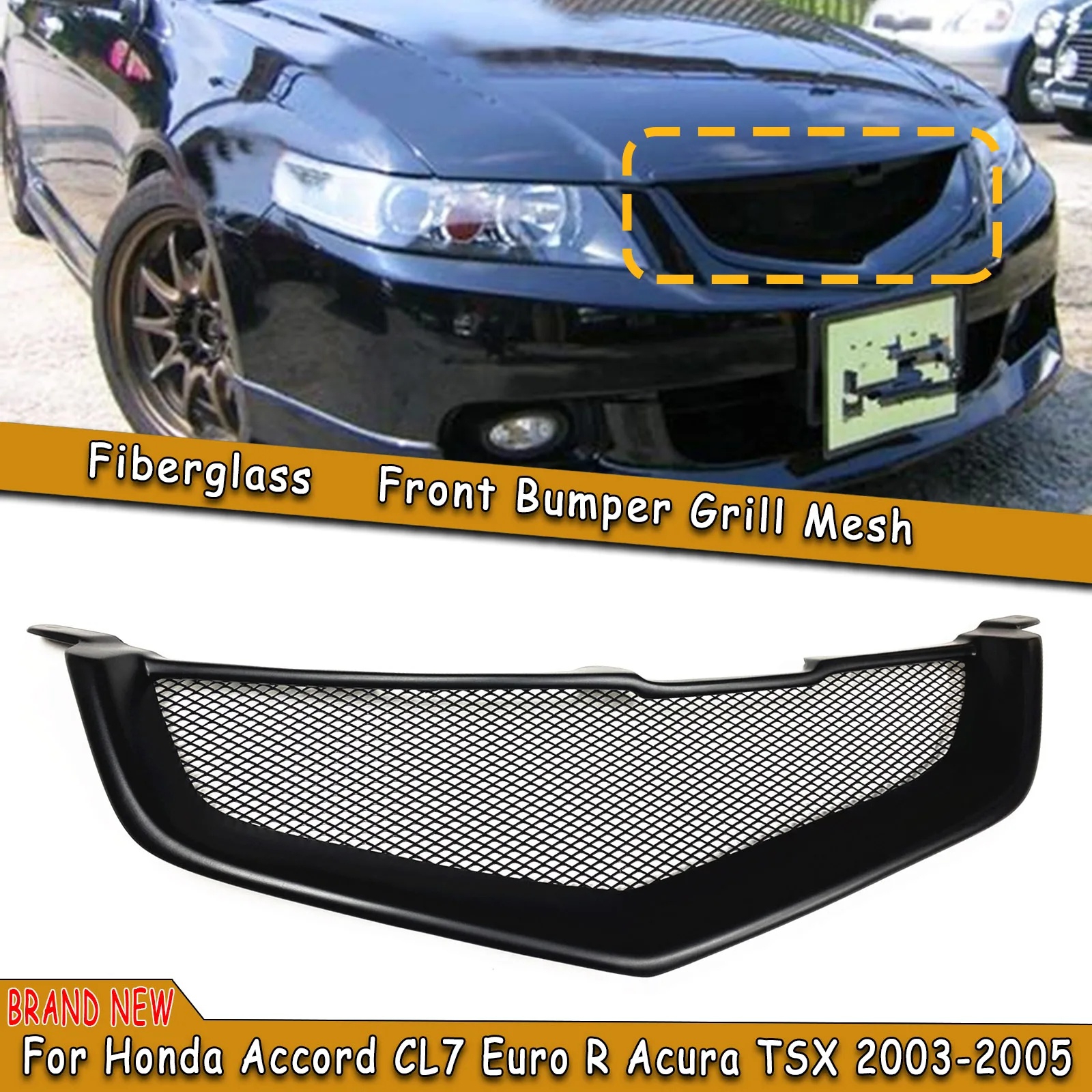 Car Front Grille Grill Upper Bumper Hood Mesh Grid For Honda Accord CL7 Euro R Acura TSX 2003 2004 2005