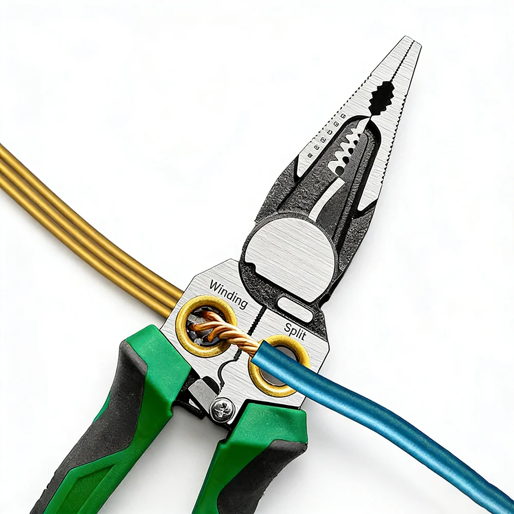 Electrician's pliers, multi-function wire stripper, 8-in-1 stainless steel needle-nose pliers with electrical measurement f