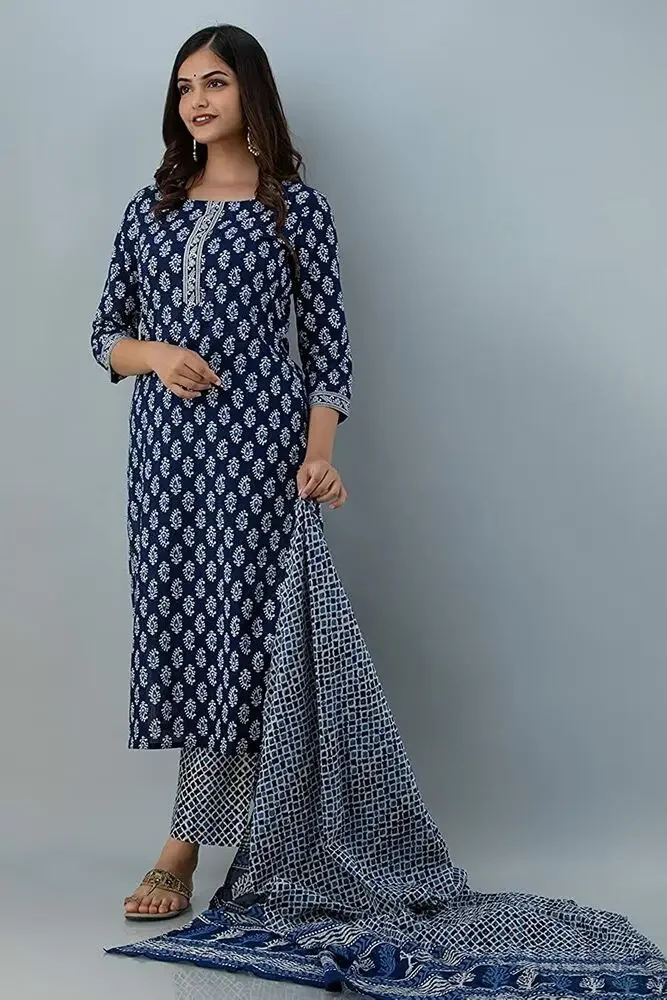 Indigo Kurta Kurti and Palazzo with Dupatta Women India Pakistani Set