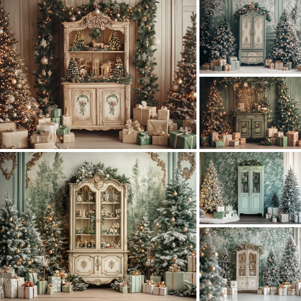 

Photography Background Christmas Vintage Cupboard Glitter Xmas Tree Kids Family Portrait Decor Backdrop Photo Studio