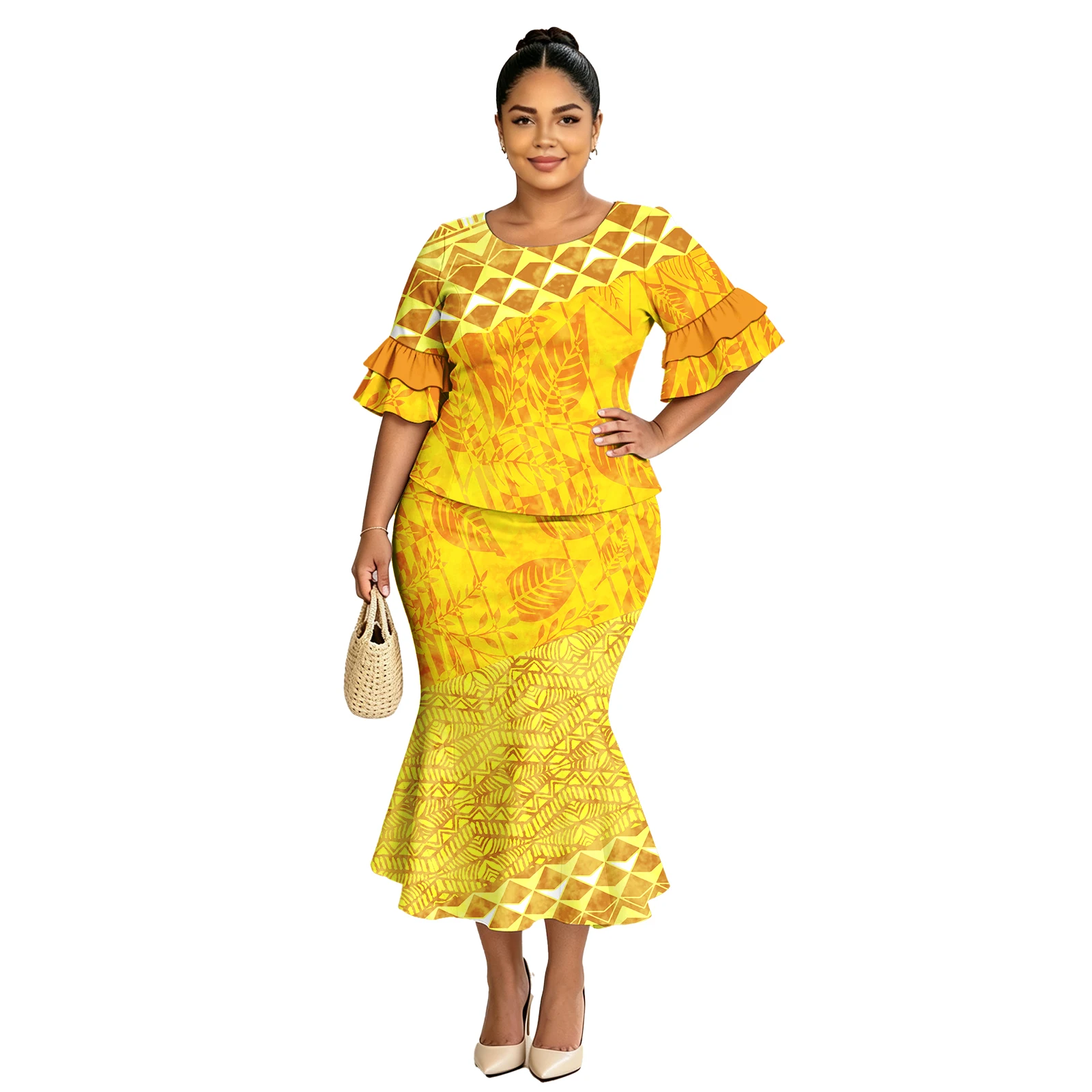 New Arrivals Puletasi Oversize Ladies Fishtail Skirts Samoan Puletasi Polynesian Tribal Design Custom Women Dress Island Clothes