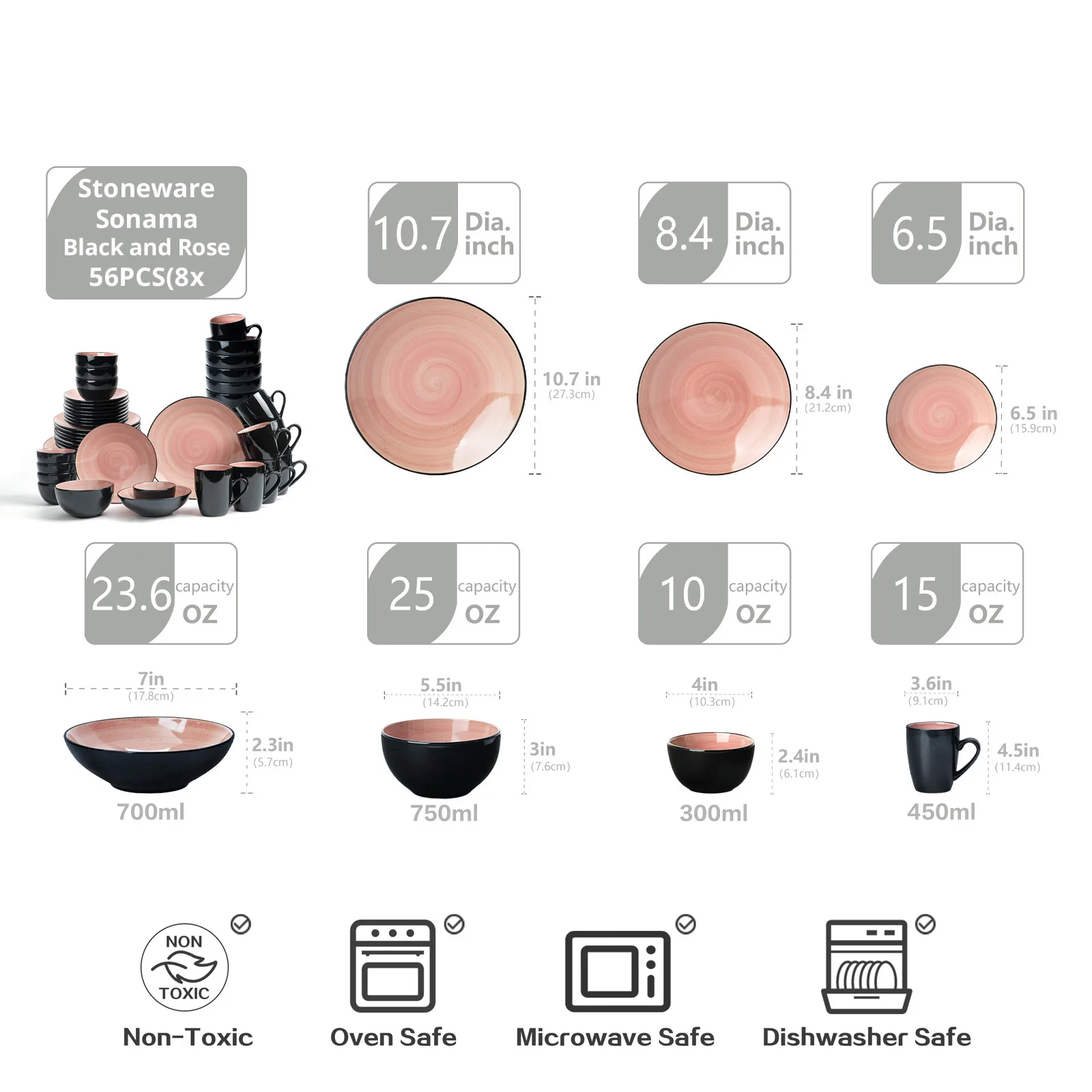 Rose 56pc Handpainted Ceramic Plate Set Eye-catching Kitchen Cookware Set Exquisite Warm Dinnerware Sets Home Kitchen Decor