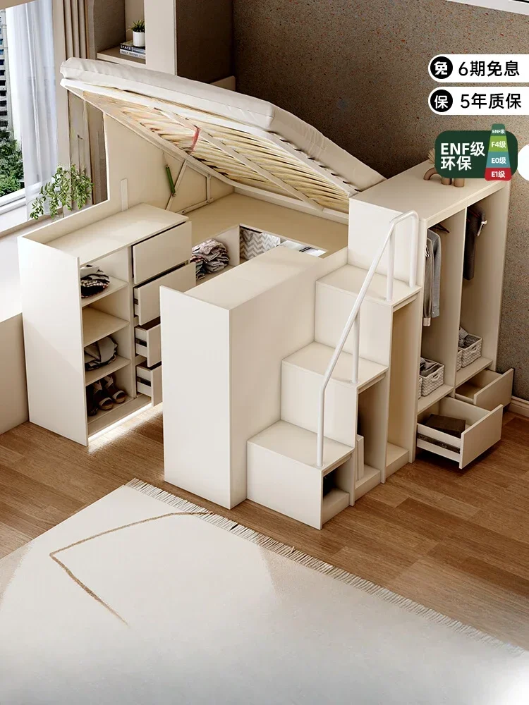 Cama integrada com armário combinado multifuncional