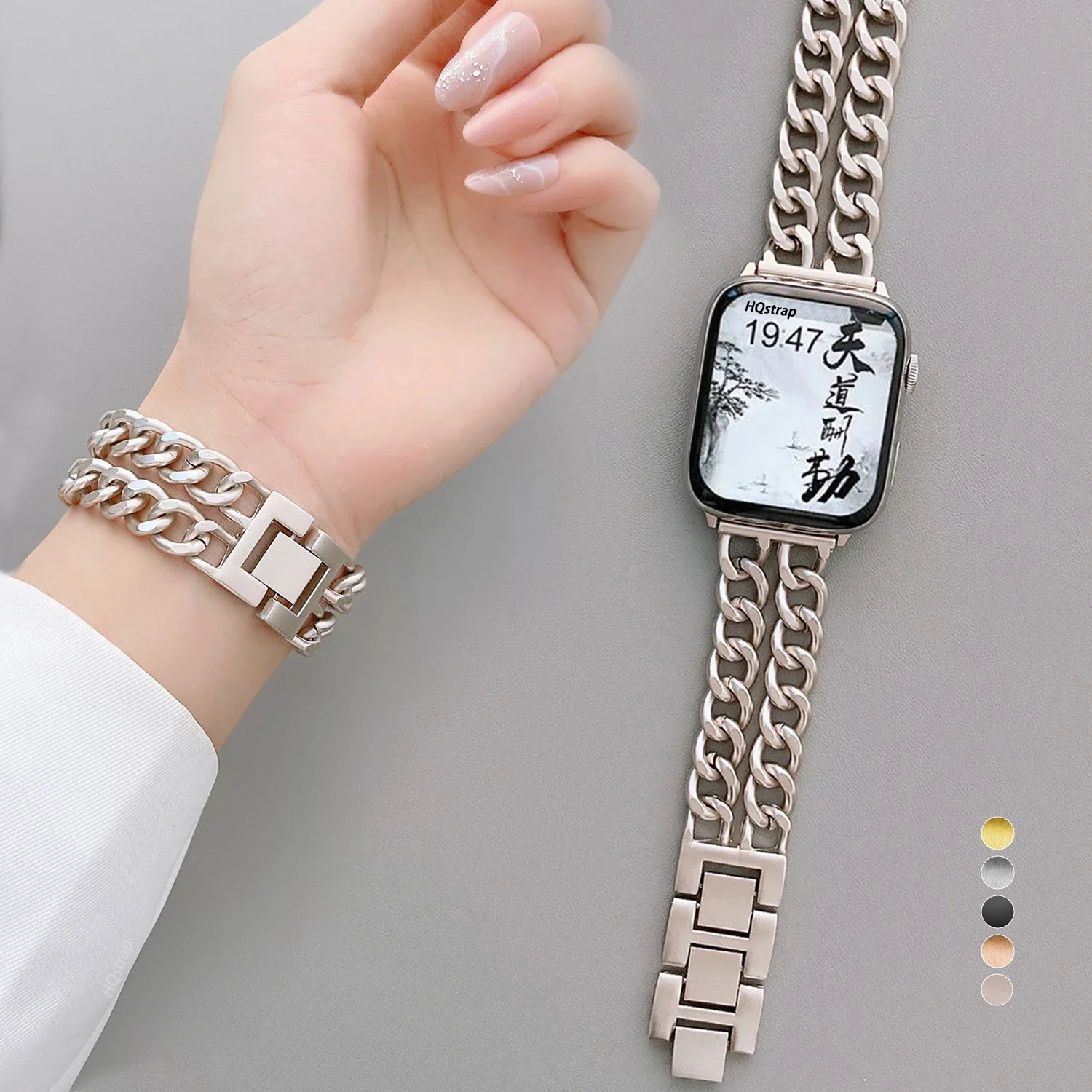 Chain Strap for Apple Watch 40mm 41mm 45mm 44mm 38/42mm Metal Band Bracelets for Iwatch Ultra 49mm Series 8 7 6 5 4 SE Watchband