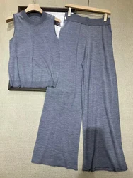 Spring summer merino wool silk blend knitted pants suit