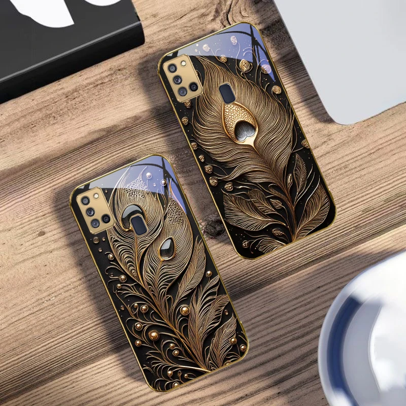 الذهبي ريشة الأحجار الكريمة لسامسونج A 31 32 A33 A34 35 14 A15 13 16 25 26 50 52 53 54 55 56 70 71 72 73 الزجاج الذهبي جراب هاتف