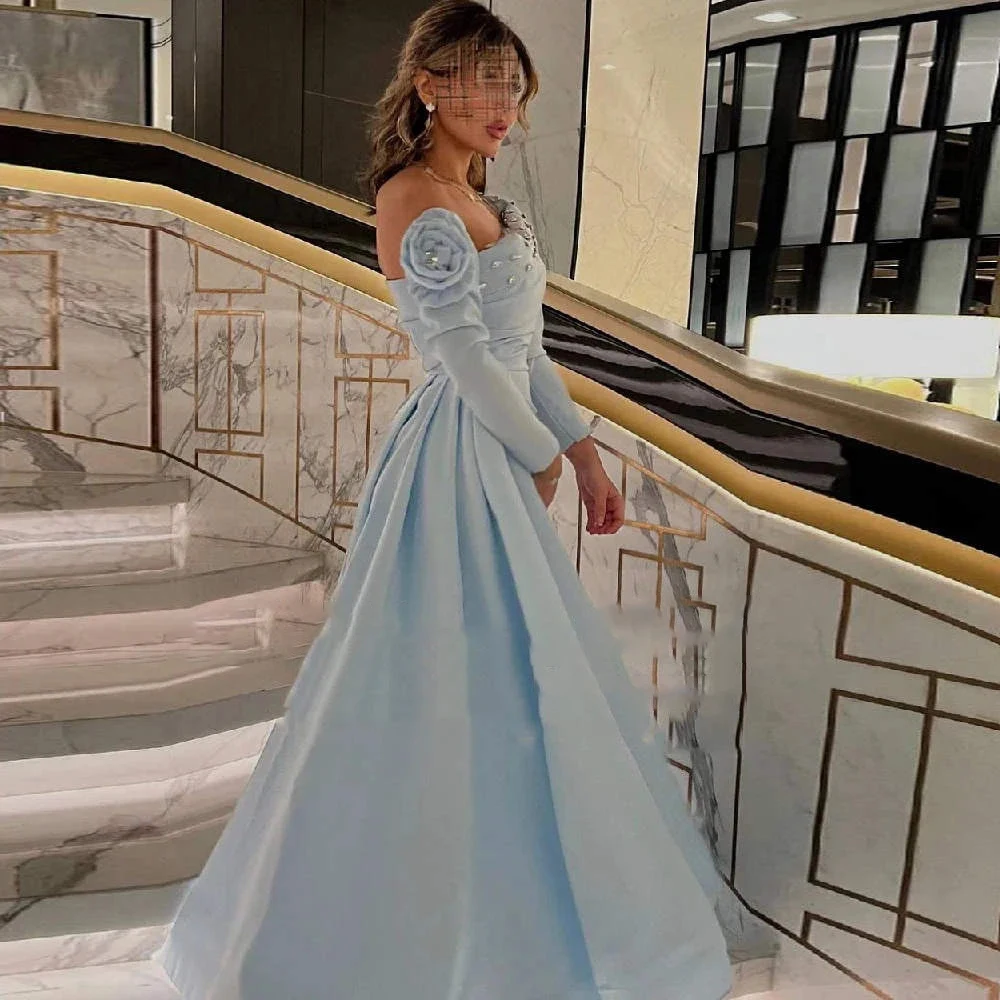 

High-end Banquet Dresses A-Line Off Shoulder Long Sleeve Banquet Satin Dresses for Banquet Cocktail Evening Dresses
