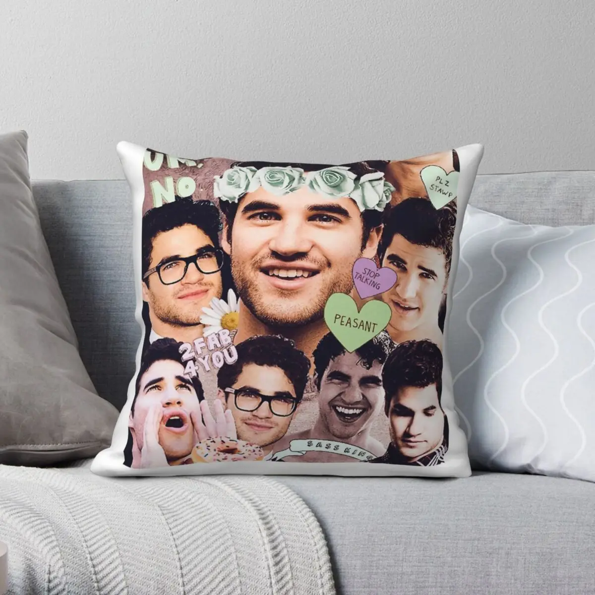 Darren Criss Square Pillowcase Polyester Linen Velvet Creative Zip Decor Throw Pillow Case Car Cushion Cover 45x45