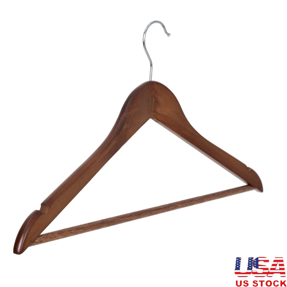 

Solid Walnut Wood Suit Hangers 60 Pack Curved Design Pants Bar Smooth Finish Break Resistant Notched Swivel Hook Closet