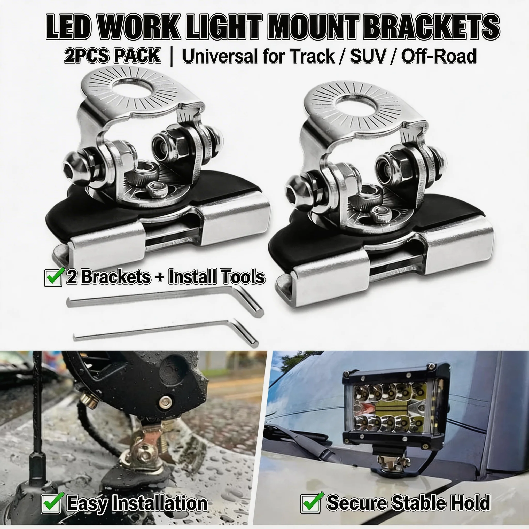 

Кронштейн из нержавеющей стали для крепления светодиодной рабочей фары на капот/стойку, универсальный автомобильный держатель, антикоррозийный, устойчивый к ржавчине