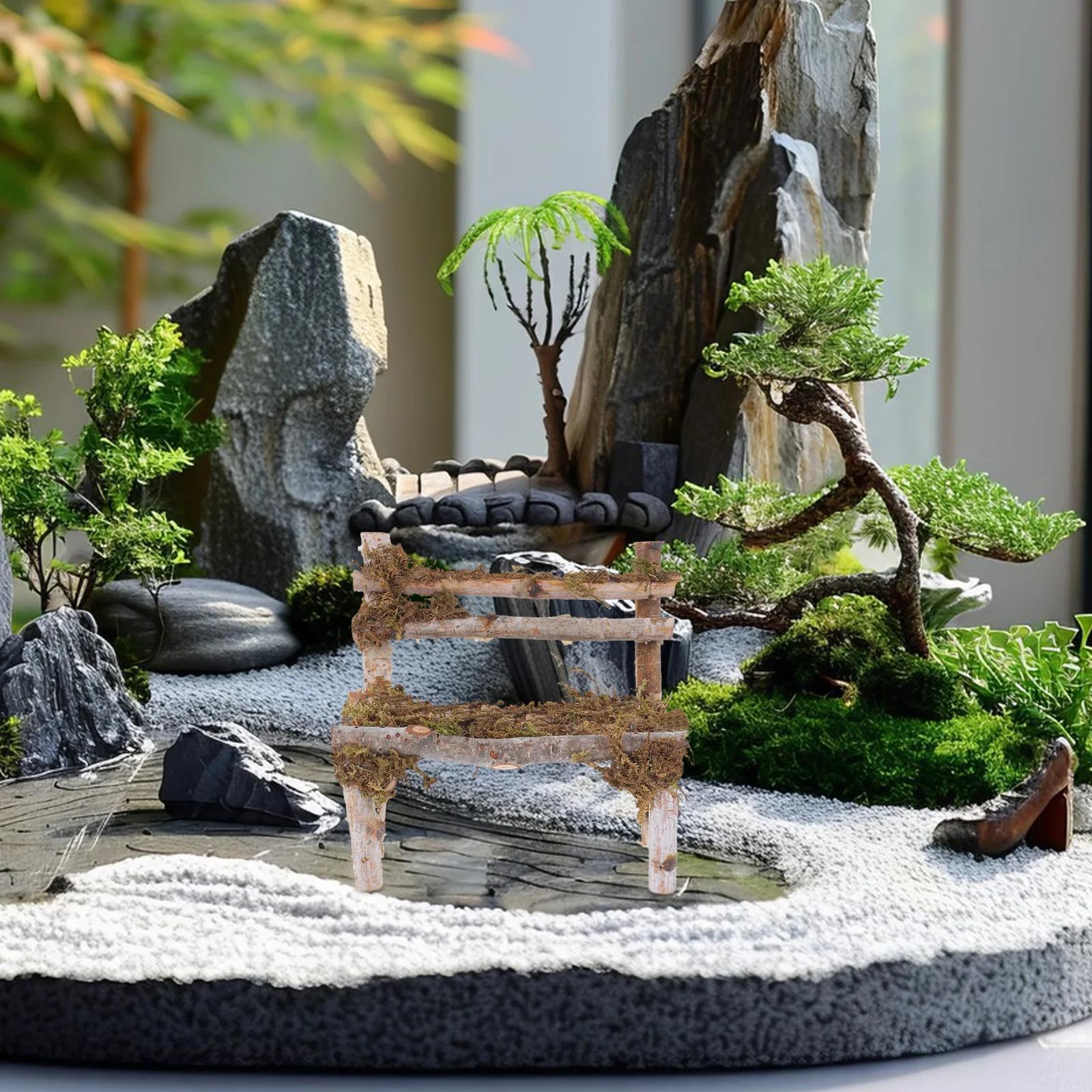 

1pc Miniature Wood Chair Micro Landscape Furniture For Fairy Garden Decoration, Tiny Beach Bench Props, Mini Garden