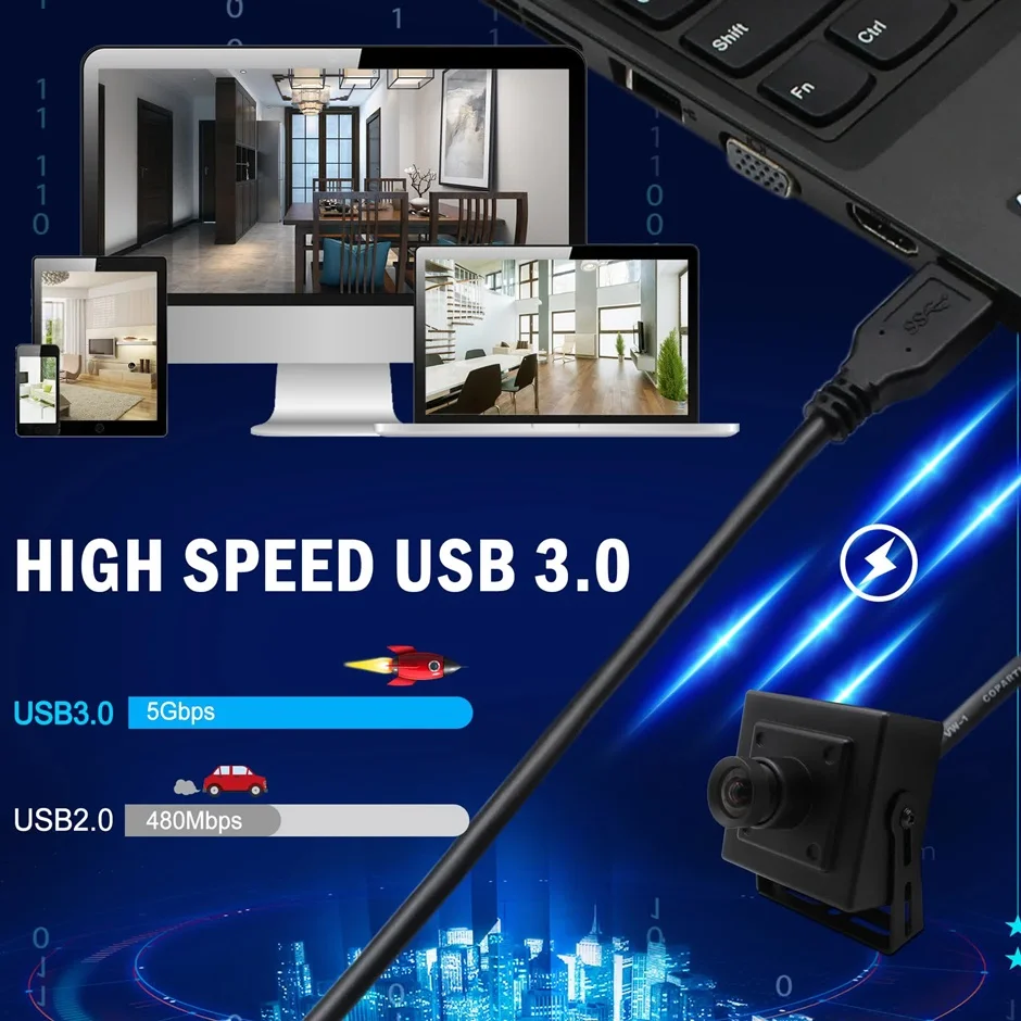 ELP High Speed USB 3.0 Camera 50fps 2MP 1080P IMX291 Non Distortion Lens Surveillance Camera Mini USB Webcam for PC Computer