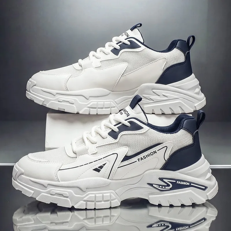 New Spring Summer Men Leather Dad Sneakers Comfortable Thick Sole Running Shoes Breathable Retro Lace Up Men Casual Sports Shoes