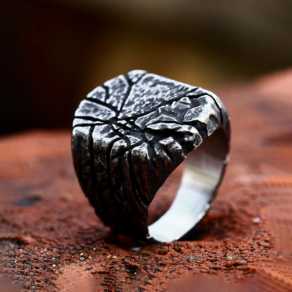 Fashion Retro Stainless Steel Geometric Crack Ring Punk Creative Men\'s Boy Meteorite Ring Biker Amulet Jewelry Gifts Wholesale