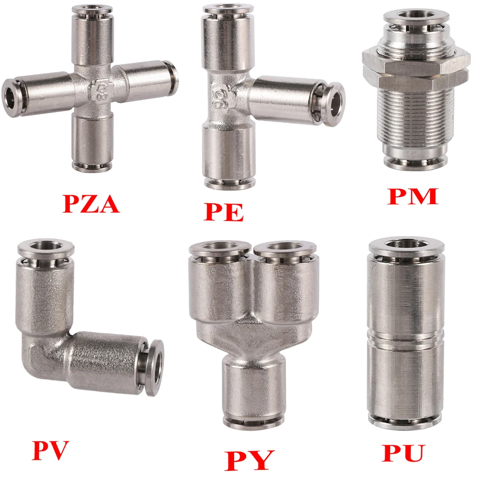 Nickel Plated Copper Air Hose Push Fitting Air Fittings Pneumatic PU PV PE PY PZA 4mm 6mm 8mm 10mm 12mm Metal Quick Connector