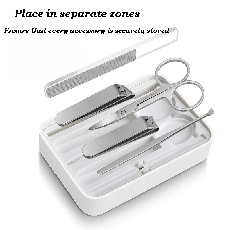 

A 5-piece nail clipper set for portable home use, including nail clippers, ear scoops, eyebrow shaping, care and nail art tools