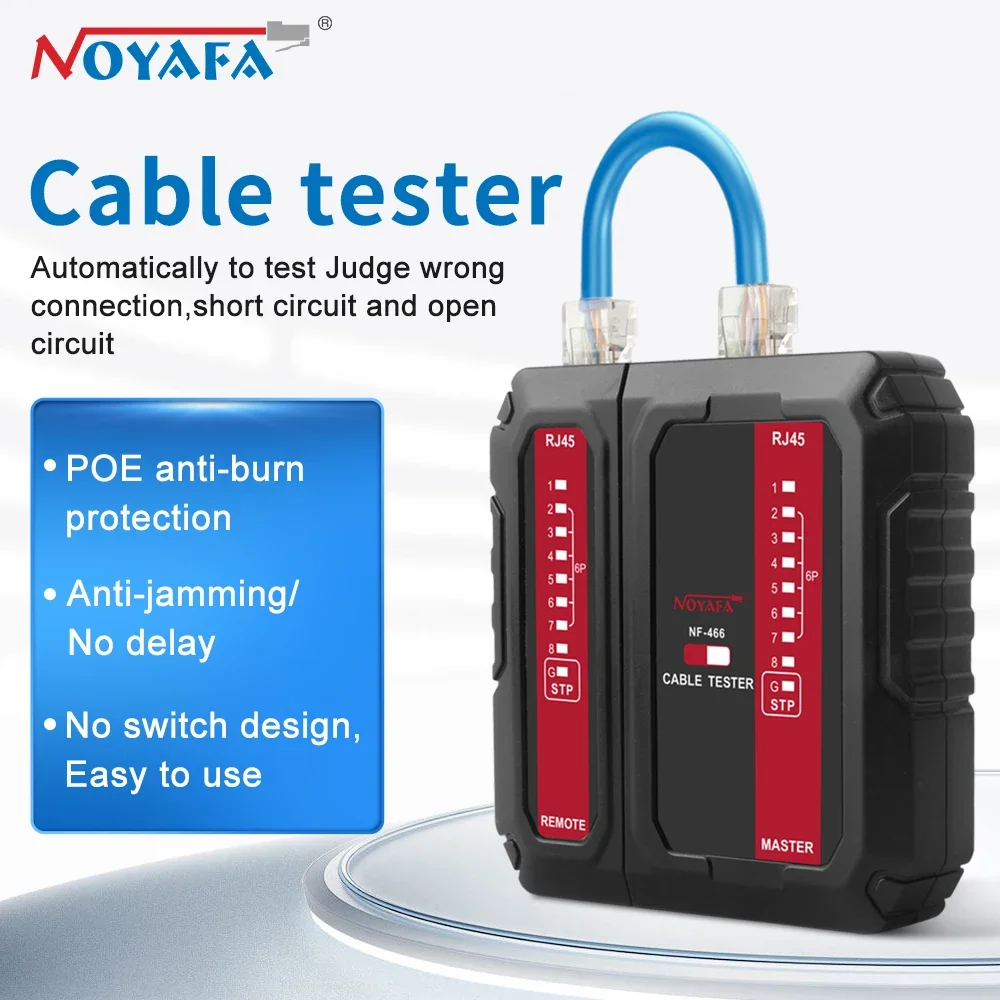 NOYAFA NF-466 Network Cable Tester POE Wire Checker Launcher & Receiver UTP STP Cable Continuity Tester RJ45/RJ11/R]12/CAT5/6/7