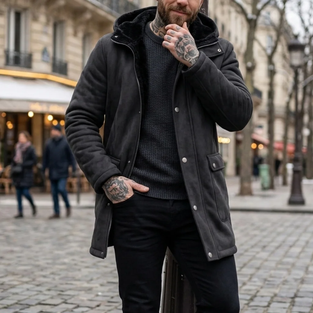 Neue Winter-Herrenjacke mit Fleecefutter, Winddicht, Kapuze, Lässiger Street-Style, Outdoor-Mantel, Warm & Komfortabel für Aktive Männer