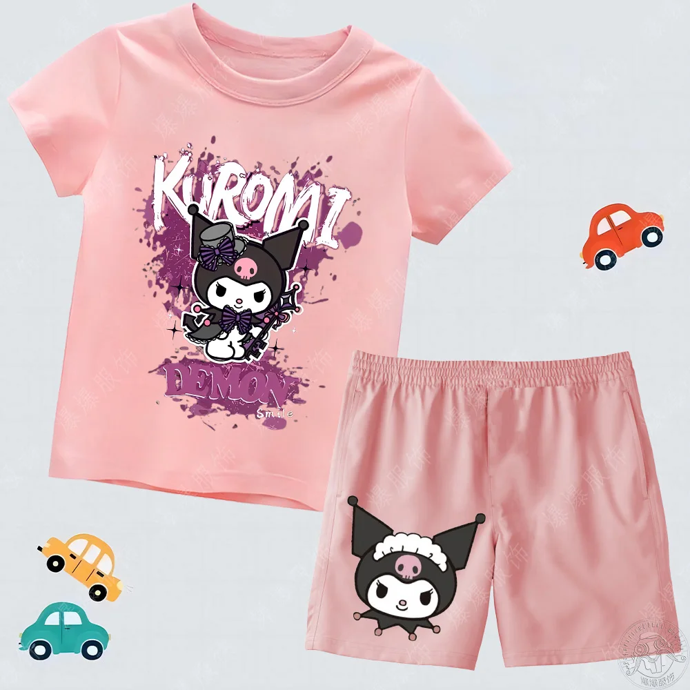 2024 new summer children's set girls cotton T-shirt cartoon cute Kulomi pants Sanrio top and bottom suit