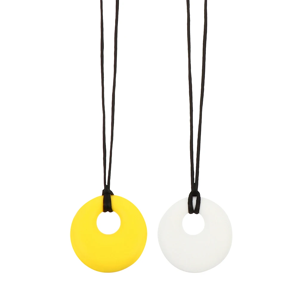 

2 Pcs Necklaces Round Pendant Chewable Breastfeeding Molar Chewing Toddler Kids Mother