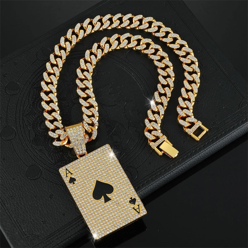 

Punk Fashion Cuban Link Chain Lucky Playing Card Spades Ace Hearts Pendant Necklace Men Women Trend Charm Personalized Jewelry