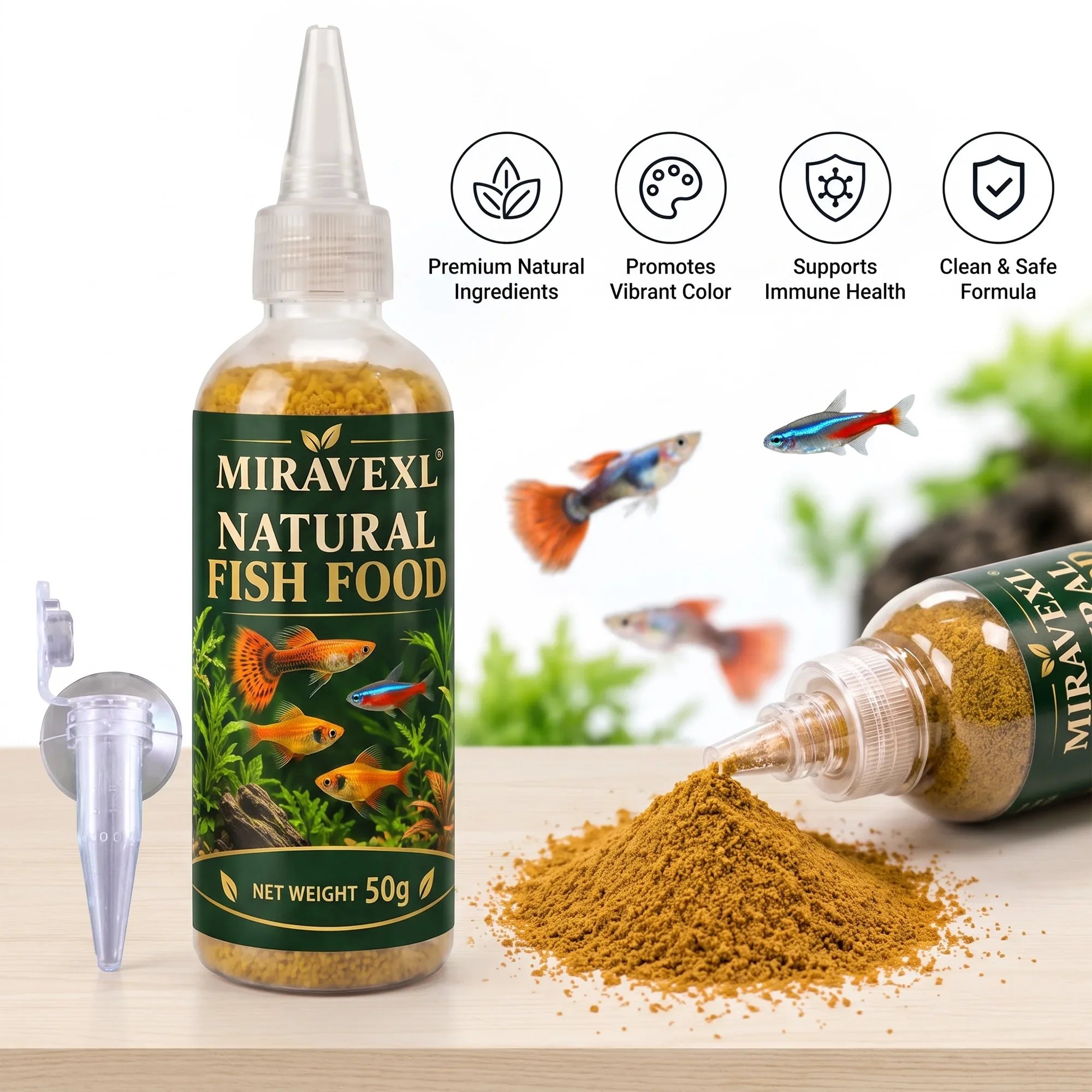 Natural Krill Fish Food Powder Color Enhancer for Guppy Betta Neon, Clean Water High Protein Diet for Small Tropical Fish Tank