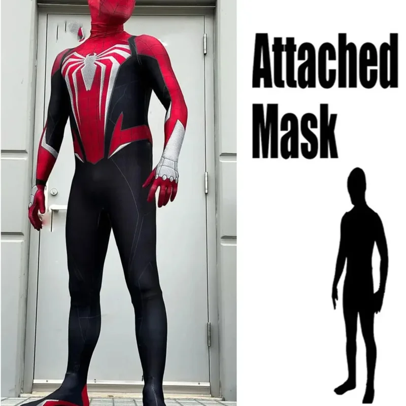 Ad1 halloween preto ps5 avançado homem-aranha super-herói cosplay traje completo bodysuit zentai segunda macacões 5 @ rd ~