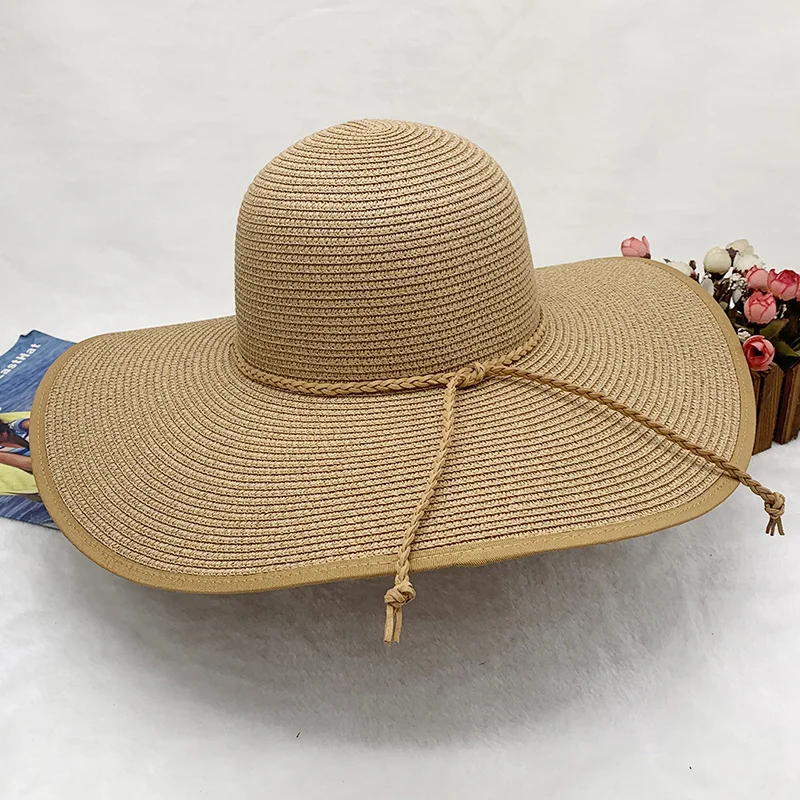 style new contrasting colors seaside big edge strawt ravel vacation beach foldable sun women's summer hat