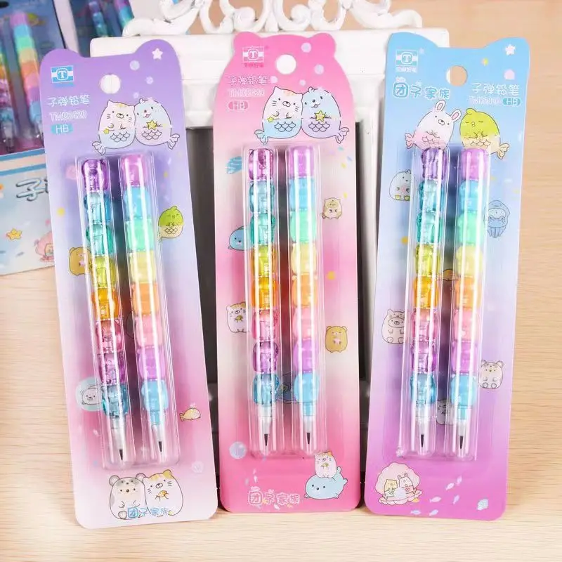 2pcs/Set Cute Bear Non Sharpening Mechanical Pencil Student Writing Pen School Office Supplies Pencil Stationery Gifts