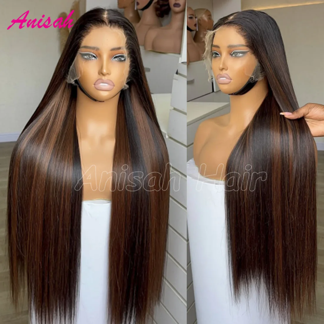 

Парик из натуральных волос с прямой текстурой, с прозрачной кружевной основой, омбре, для темнокожих женщин