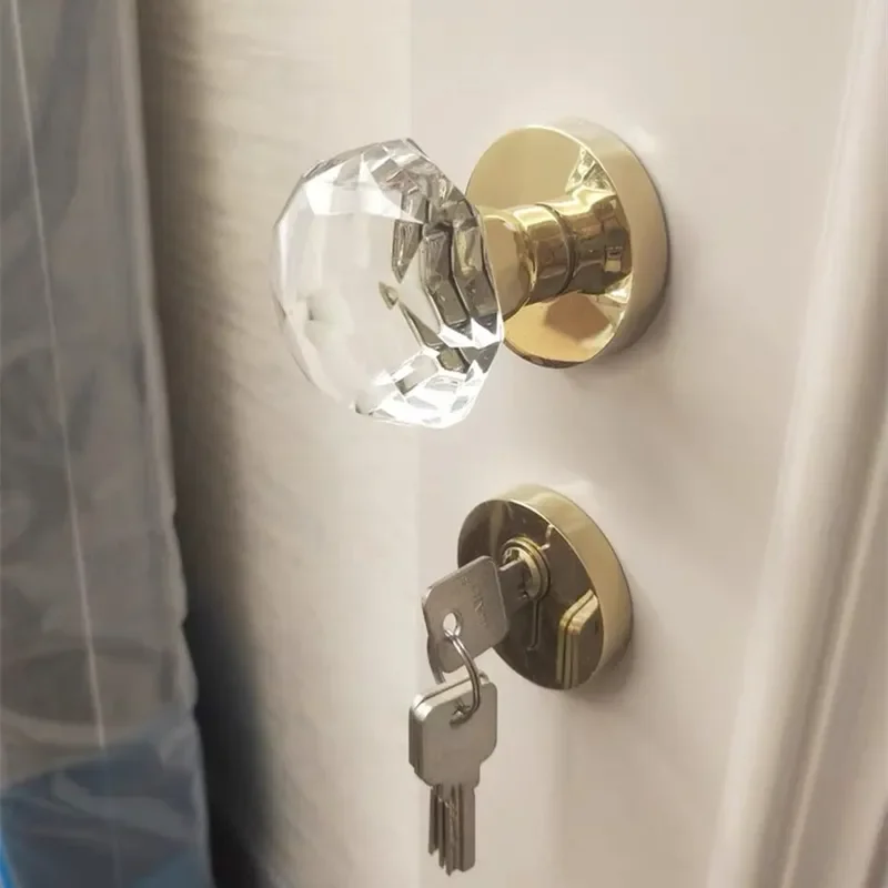 Luxury American Gold Crystal Door Knob Lock Spherical Handle for Bedroom Indoor Silent Split Latch Hardware Decorative