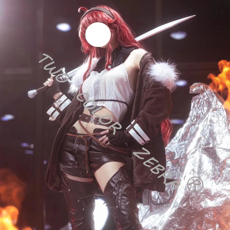 A;3\v,7'd/Anime Eris Boreas Greyrat Cosplay Costume Jacket White Crop Top Paired Brown Shorts Wig Full Set Halloween Pw.3;v'6\b/ view 4