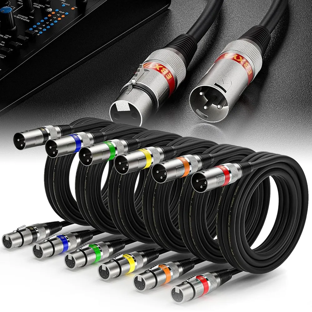 6 Stück XLR-Kabel, 3m lang, für Mikrofon, DMX-Bühnenbeleuchtung, Mischpult, Kamera, Lautsprecher.