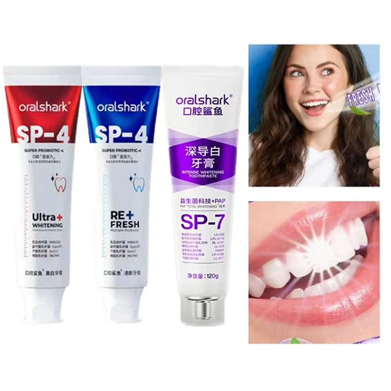 Oralshark SP4 OriginalTooth Whitening Toothpaste With Probiotics Fresh Breath Red Blue Purple Family Pack Gingival Protection zz