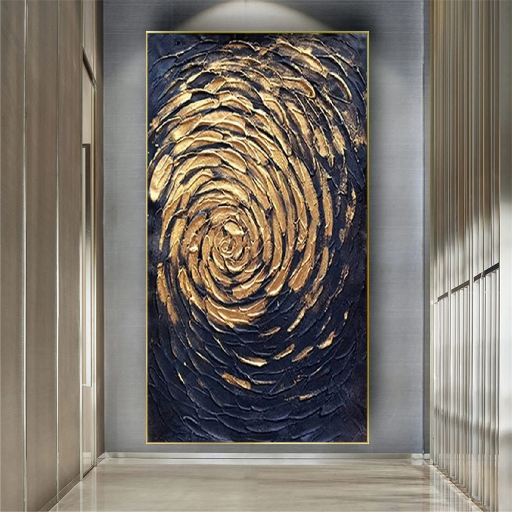 

Latest Design Heavy Texture Golden Foil Oil Painting Handmade Wall Art Picture Big Canvas Poster Exhibits For Living Room Decor