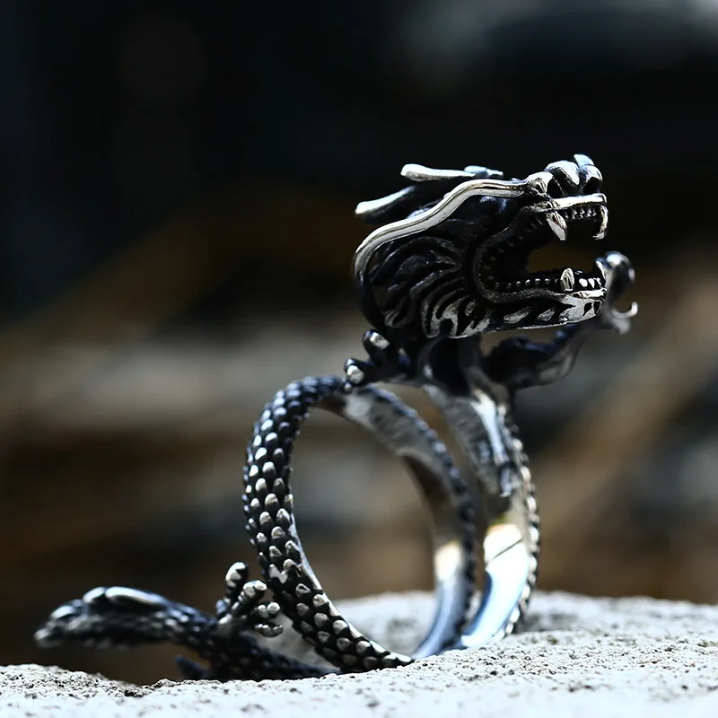 Beier New Fashion Domineering retro Cool Big Head Stainless Steel Animal Personality Huge Dragon Animal Ring BR8-890