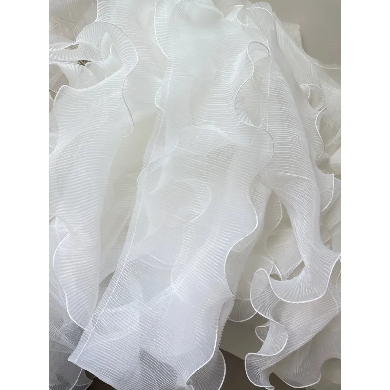 Tulle Pleated Mesh Lace Fabric for Sewing, Needlework Frilled Ribbon, Dresses Collar, Hemline Ruffles Trim, DIY Guipure Decor