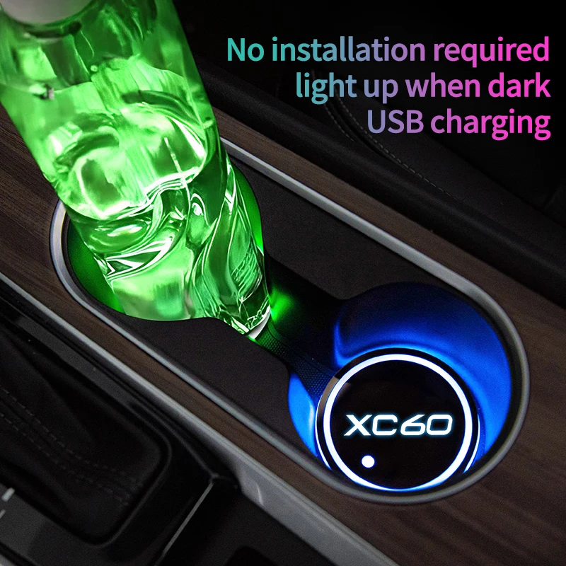 

Led Car Water Cup Mat Drink Holder for Volvo Xc60 Emblem Auto Interior Decorative Atmosphere Lights