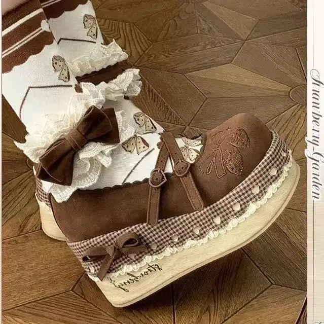 

Wood Grain Embroidery Heightening Pastoral Style Original Lolita Platform Loafers Kawaii Princess Fairy Cosply Wear Party Shoes