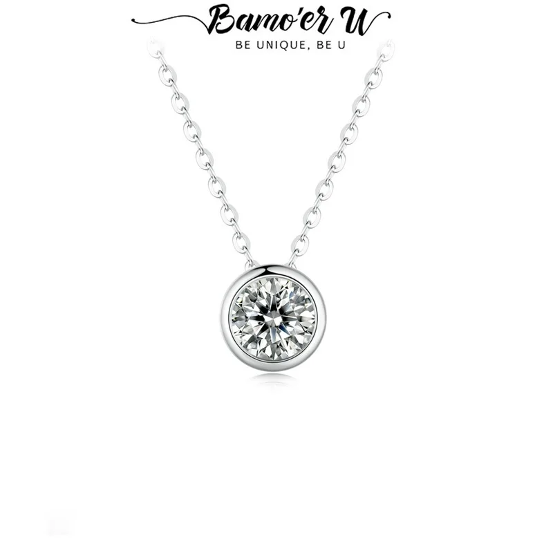 Bamoer U Moissanite Necklace 925 Sterling Silver Unique Bezel Setting Design Certified Necklace Fine Jewelry D Color VVS1