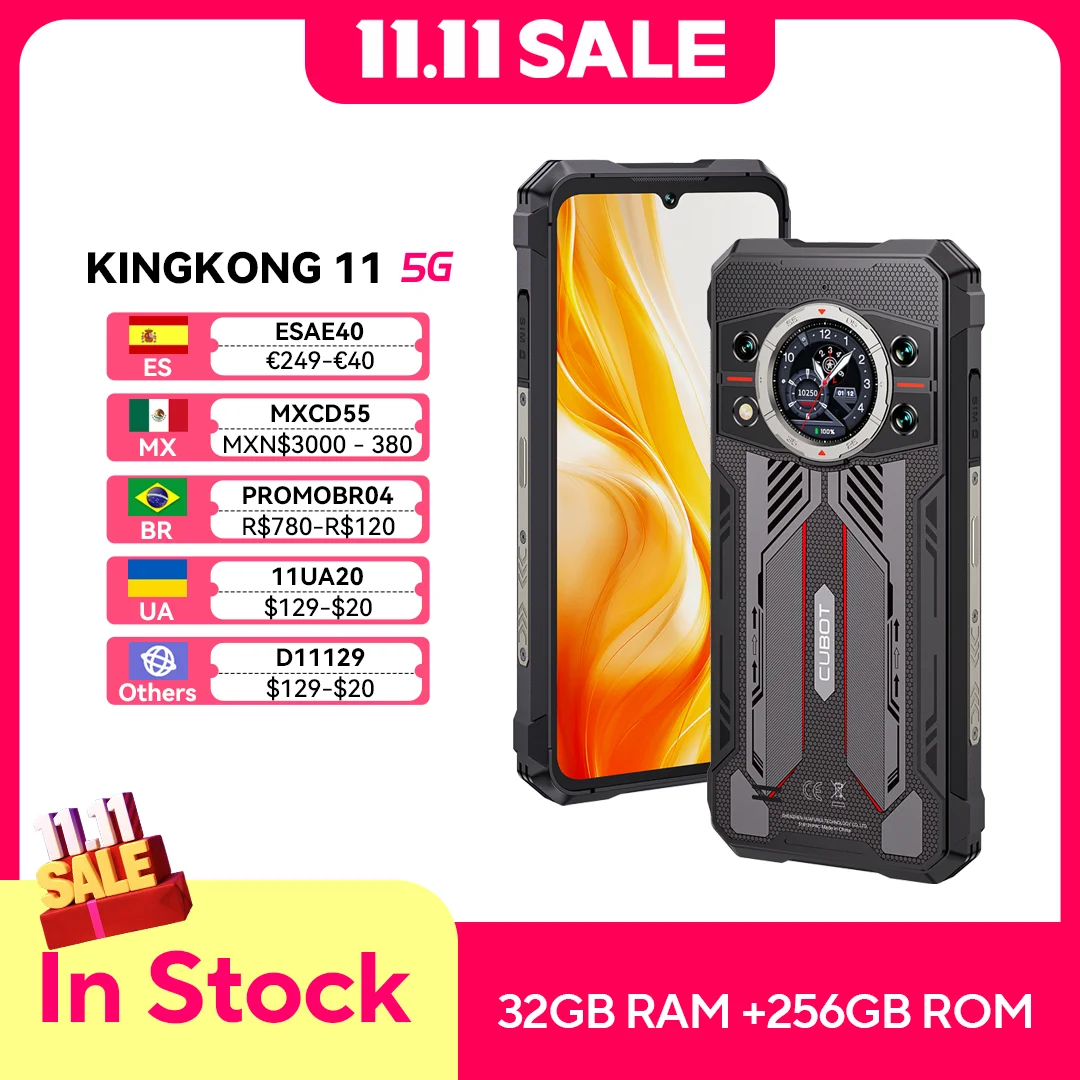 Cubot Rugged Smartphone 5G King Kong 11, Android 15, Up to 32GB RAM+256GB ROM, 108MP Camera, 10200mAh, Dual Screen, MTK7025,6nm