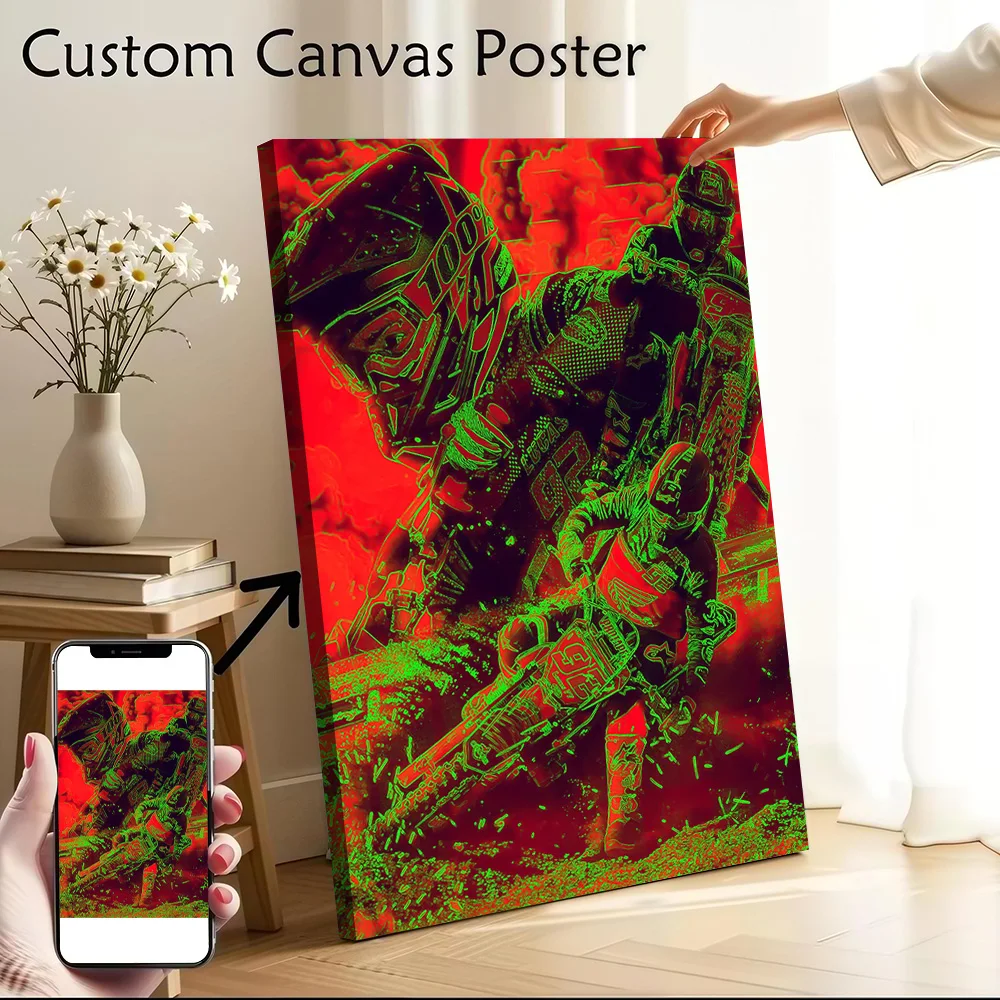 Motocross Riders in Action Canvas Poster Wall Art Customizable High Quality Printed Picture for Specialty and Themed Home Decor