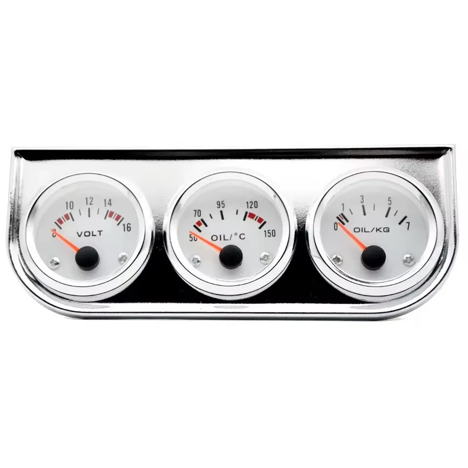 for triple Gauge 12V 52MM for Car Dashboard Oil Temperature Pressure Voltage Monitoring with Metal and Chrome Frame