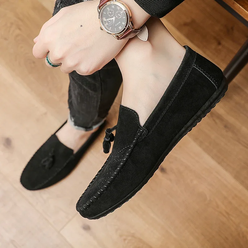 Fashion Suede Men Casual Shoes Luxury Brand Mens Loafers Breathable Comfort Slip-on Leather Driving Shoes Lazy Shoes Moccasins