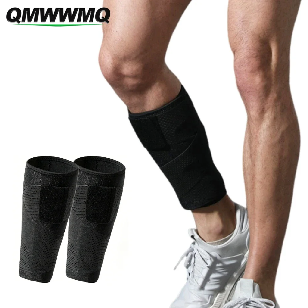 Sports Leg Support Sleeve for Men & Women, Adjustable Compression Calf Brace with 3 Stays and 2 Elastic Bandages