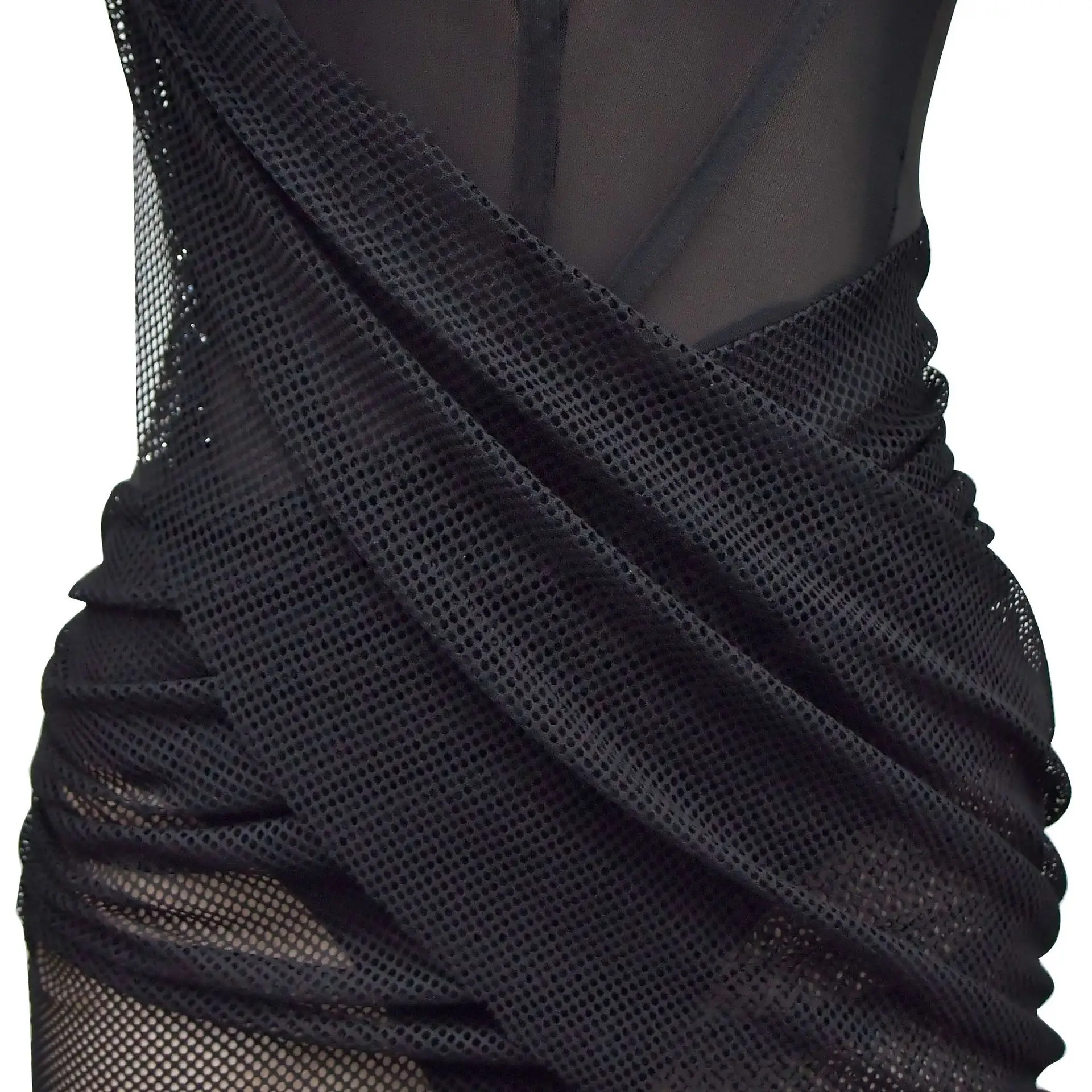 Women Sexy Solid Color Spaghetti Strap Rhinestone Decor Sheer Mesh Irregular Party Dress