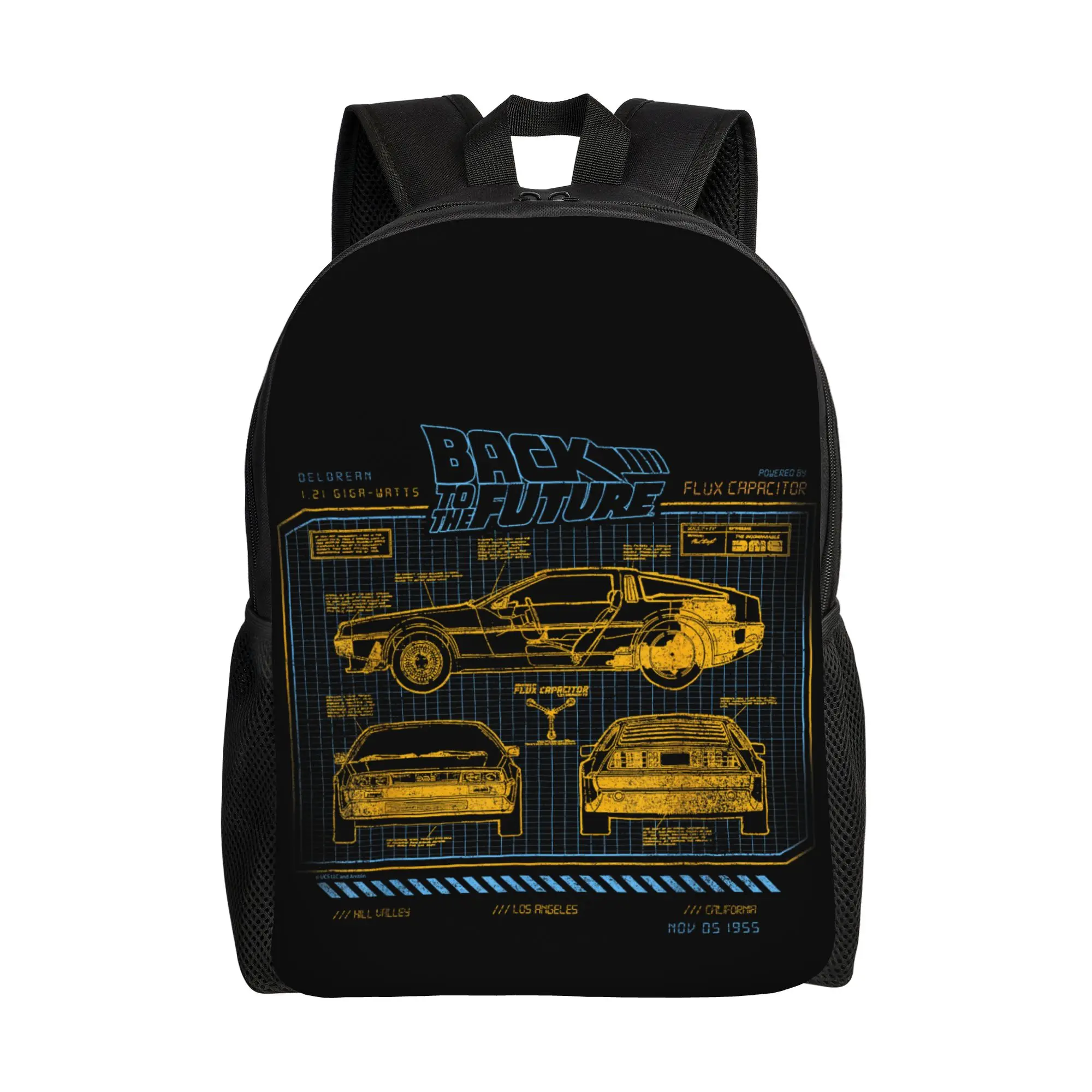 

Рюкзак с изображением схемы DeLorean из фильма «Назад в будущее» для мужчин и женщин, стильный рюкзак для старшей школы, походов, путешествий, повседневного использования, студенческий холщовый рюкзак, спортивная сумка.