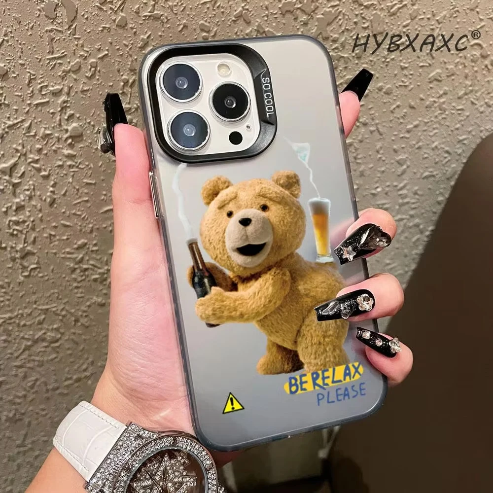 Teddy Bear Couple Cartoon Colorful Phone Case FOR IPhone 15 pro max 14 11 12 Pro 15 Plus 13 Pro MAX XR XS Silver Cover