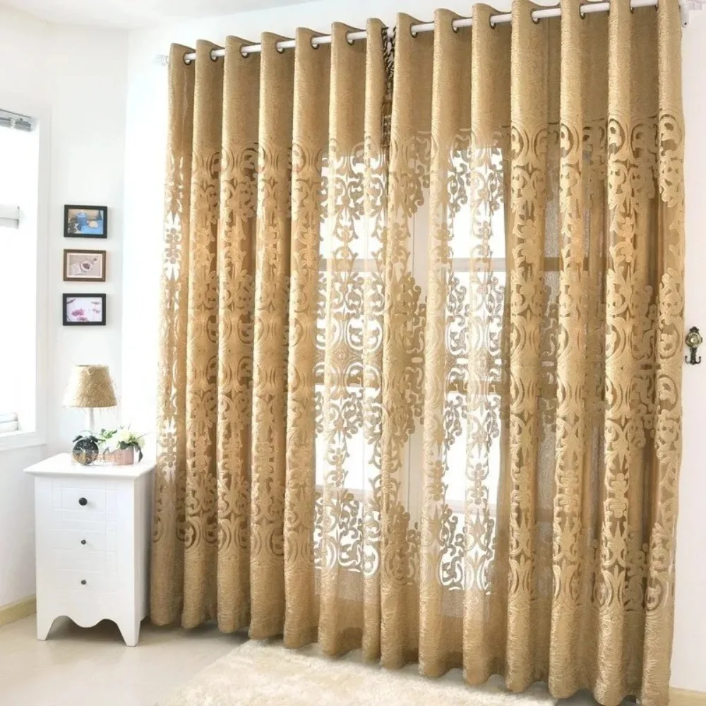 Custom Size Modern European Style Hollow Curtain Jacquard Luxury Curtains for Living Room Bedroom Dining Classic White Tulle